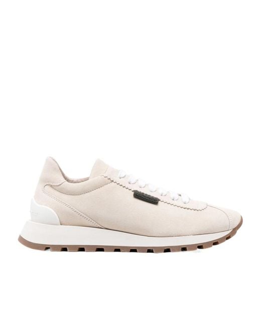 Brunello Cucinelli White Round-Toe Lace-Up Trainers