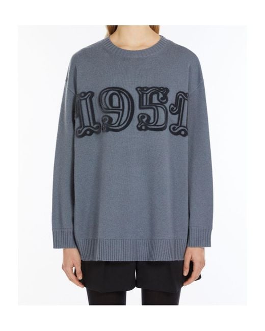 Max Mara Blue Fido Crewneck Long-Sleeved Jumper