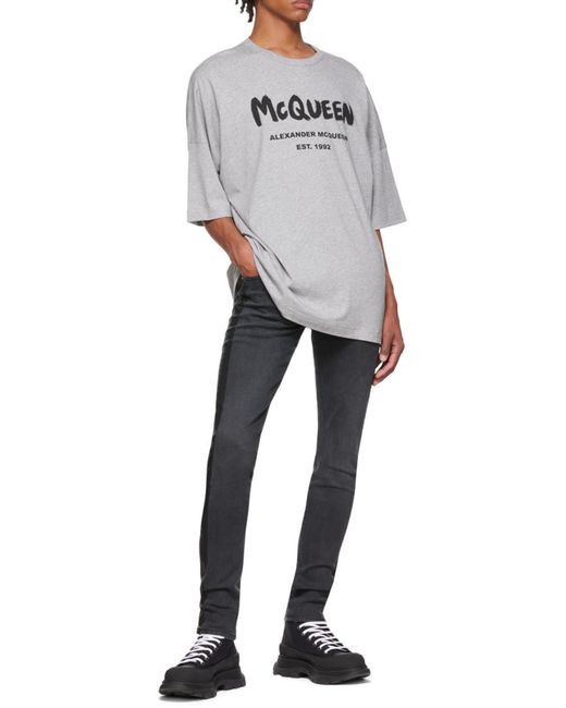 McQueen Gray Logo Short-Sleeved T-Shirt for men