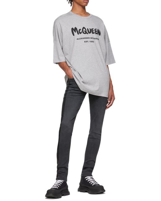 McQueen Gray Logo Short-Sleeved T-Shirt for men