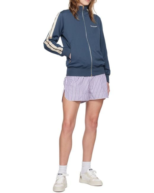 Palm Angels Blue Stand-Neck Long-Sleeved Casual Jacket