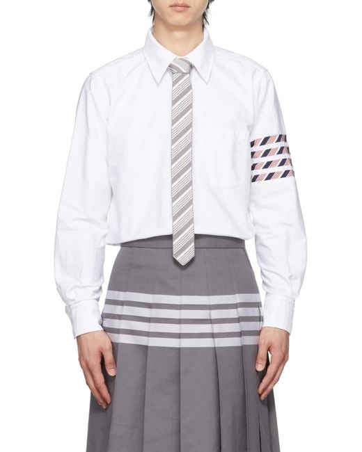 Thom Browne White 4-Bar Oxford Shirt for men