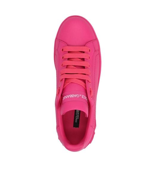 Dolce & Gabbana Pink Logo Embossed Lace-Up Sneakers
