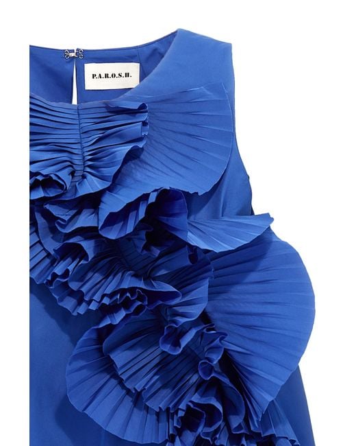P.A.R.O.S.H. Blue Elegant Pimpy Ruffle Top