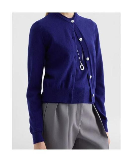 Jil Sander Blue Lightweight Wool Crew-Neck Cardigan