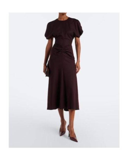 Victoria Beckham Purple Bela Gathered Virgin Wool Midi Dress