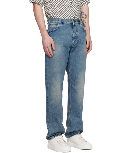 Balmain Blue Vintage Effect Mid Rise Jeans for men