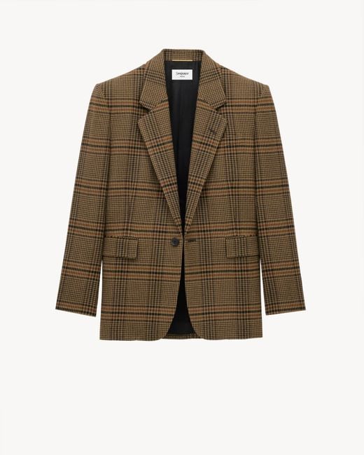 Saint Laurent Green Single-Breasted Checked Jacket