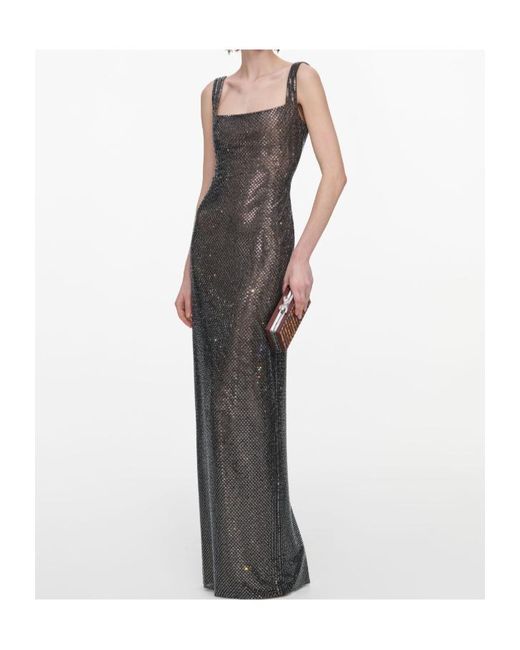 Self-Portrait Multicolor Gunmetal Square Neck Rhinestone Maxi Dress