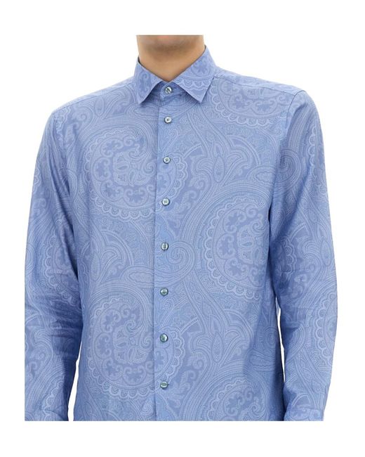 Etro Blue Paisley-Print Button-Up Shirt for men