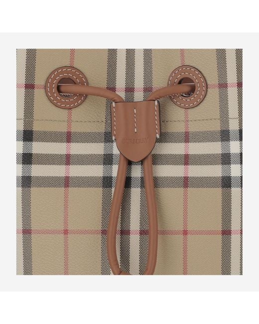 Burberry Gray Checked Drawstring Bucket Bag