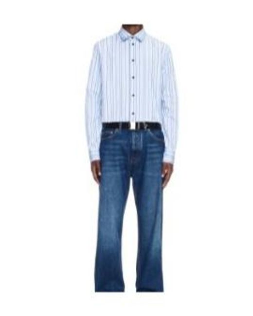 Off-White c/o Virgil Abloh Blue Striped Curved Hem Shirt for men