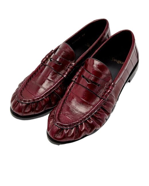 Saint Laurent Red Round-Toe Loafers