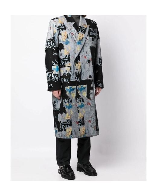 M I S B H V Gray Graphic-Print Double-Breasted Coat for men