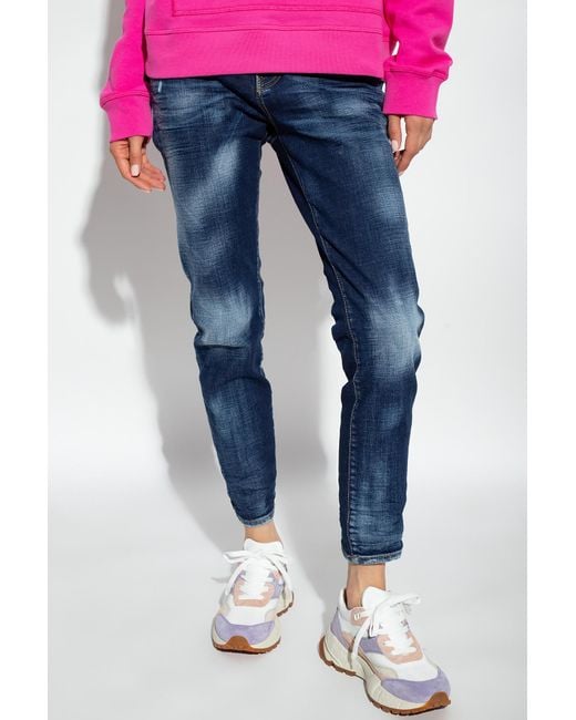 DSquared² Blue Bleached-Effect Straight-Leg Skinny Jeans