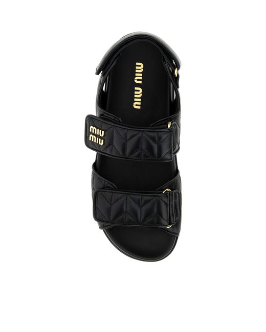 Miu Miu Black Logo-Lettering Quilted Sandals