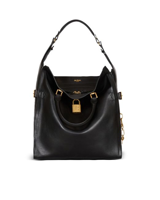 Balmain Black Pulse Large Waxed Calfskin Leather Tote Bag for men