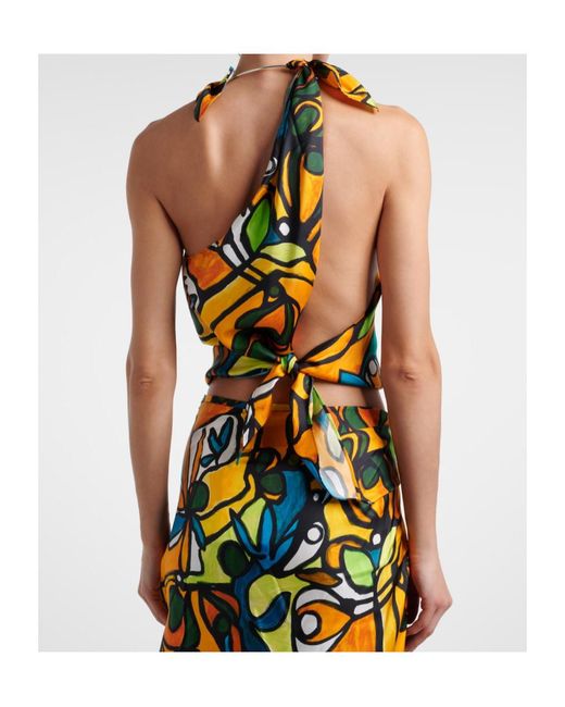 Christopher Esber Multicolor Printed Draped Silk Top