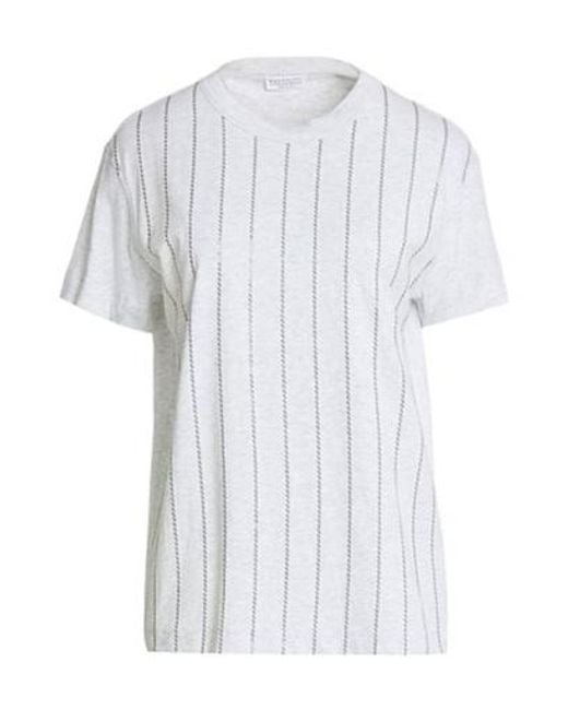 Brunello Cucinelli White Striped Shortsleeve Tshirt