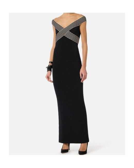 Elisabetta Franchi Black Striped Bands Knit Long Dress