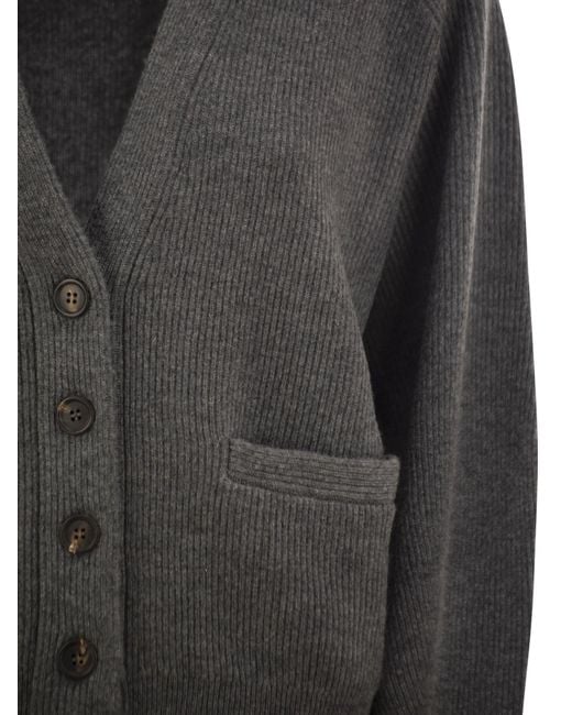 Brunello Cucinelli Black V-Neck Long-Sleeved Knit Top