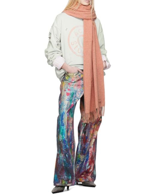 Acne Pink Logo Patch Fringed-Edge Scarf for men