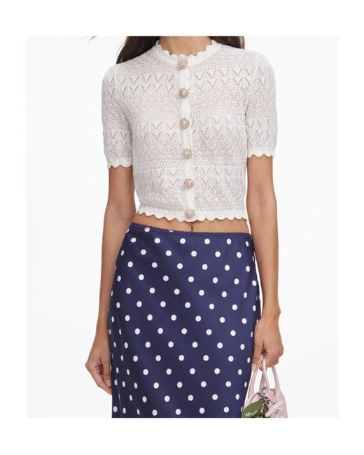 Self-Portrait White Openwork Knit Top