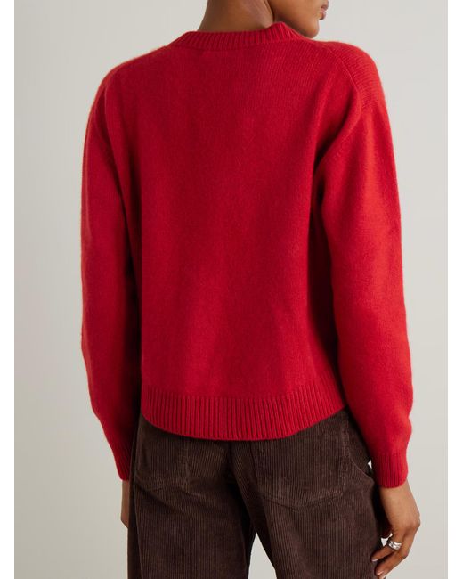 The Elder Statesman Red Cashmere Cropped Cardigan