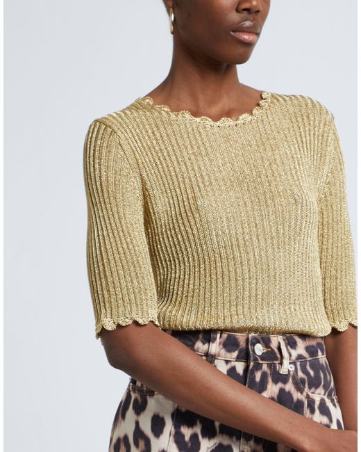 Ganni Green Solid Color Knit Short-Sleeve Top