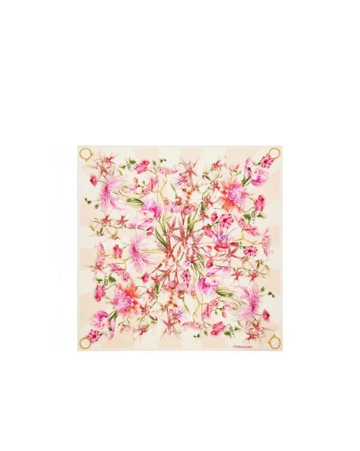 Ferragamo Pink Ferragamo Logo Detailed Floral Scarf