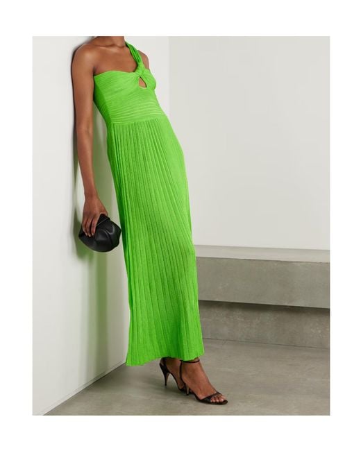 Gabriela Hearst Green Altura One-Shoulder Ribbed Silk Midi Dress