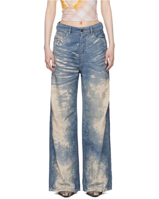 DIESEL Blue Distressed Wide-Leg Jeans