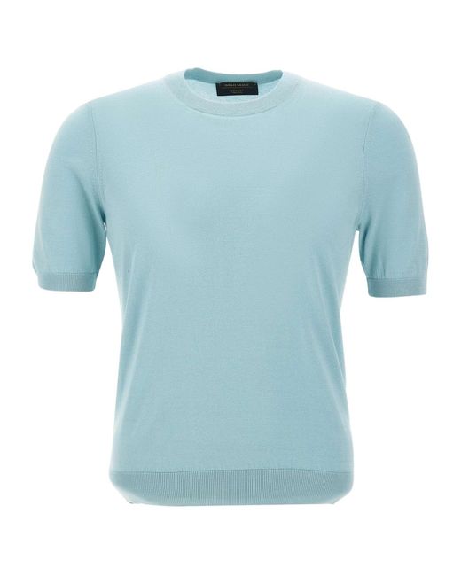 Gran Sasso Blue Short-Sleeve Crew Knitted Sweater for men
