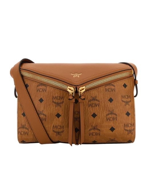 MCM Brown Logo Printed Small Diamant 3D Crossbody Bag