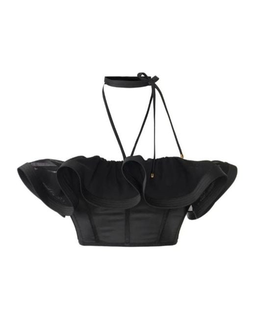 Elisabetta Franchi Black Ruffled Halterneck Top