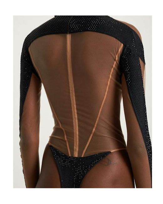 Mugler Black Decorative Tulle Knit Bodysuit