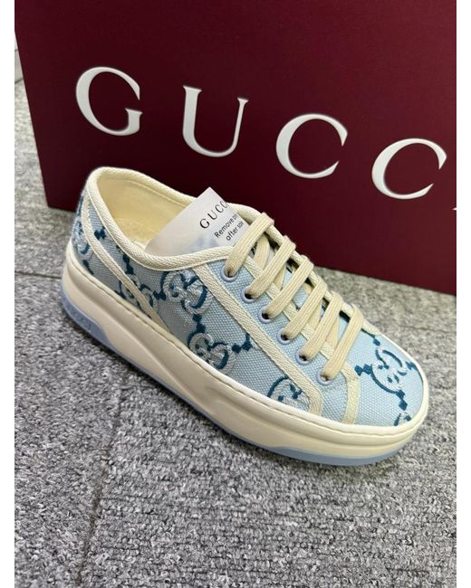 Gucci Blue Lace-Up Low-Top Sneakers