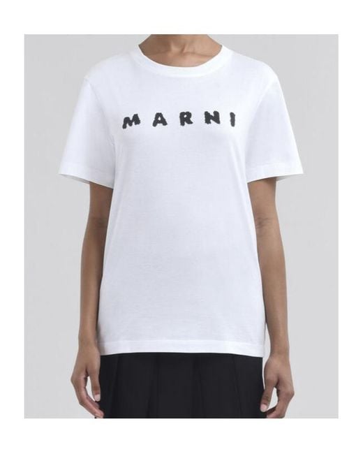 Marni White Scribbled Logo Jersey T-Shirt