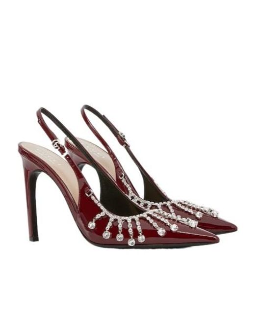 Gucci Pink High-Heeled Sandals Decorated With Crystal Chain
