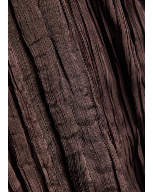 Staud Brown Belted Plissé Midi Dress