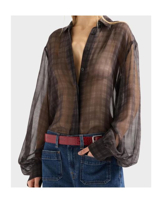 7 For All Mankind Black Lantern-Sleeve Shirt