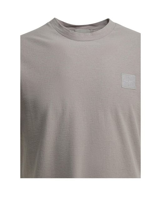 Stone Island Gray Logo Patch Crewneck T-Shirt for men