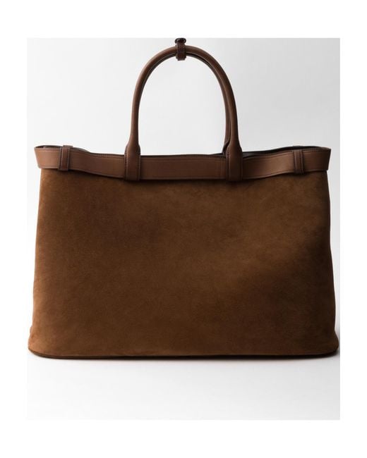 Prada Brown Buckle Suede Bag With Belt for men