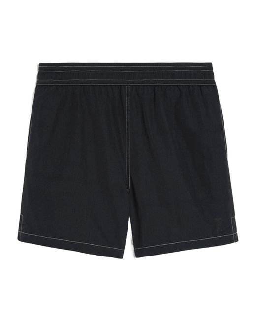 AMI Black Logo Embroidered Swim Shorts for men
