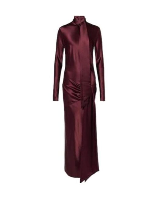Galvan Red Emilie Tie-Neck Satin Maxi Dress