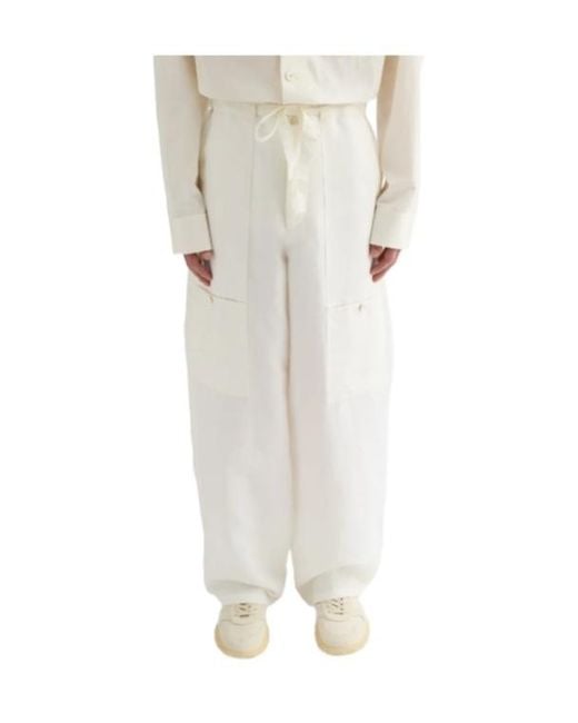 Jil Sander White Cargo Wide-Leg Pants for men