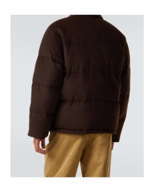 Auralee Brown Leather-Trimmed Camel Hair Down Jacket for men