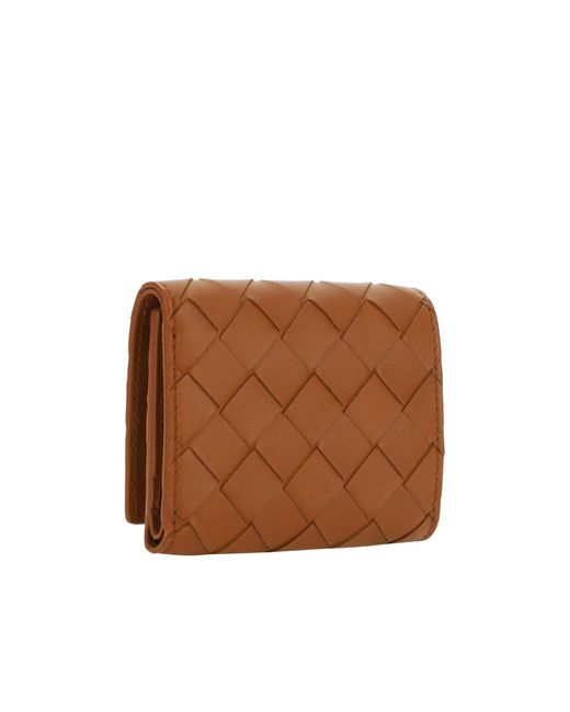 Bottega Veneta Brown Intrecciato Tri-Fold Zip Wallet