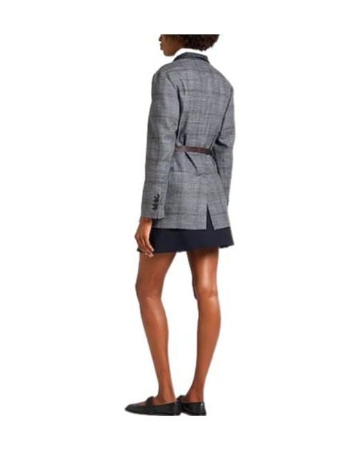 Brunello Cucinelli Gray Plaid Longsleeve Blazer