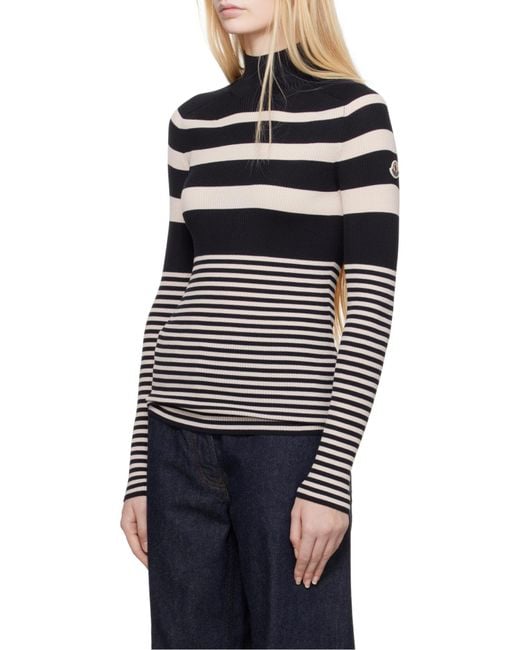 Moncler Black Turtleneck Striped Knit Jumper